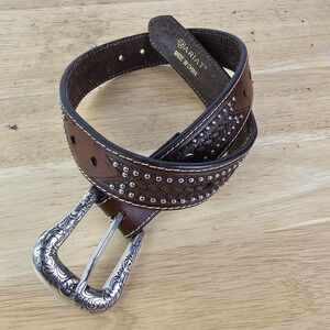 Ariat Kids 22 Belt Brown Leather Studded Silver‎ Buckle Western Cowboy Accessory